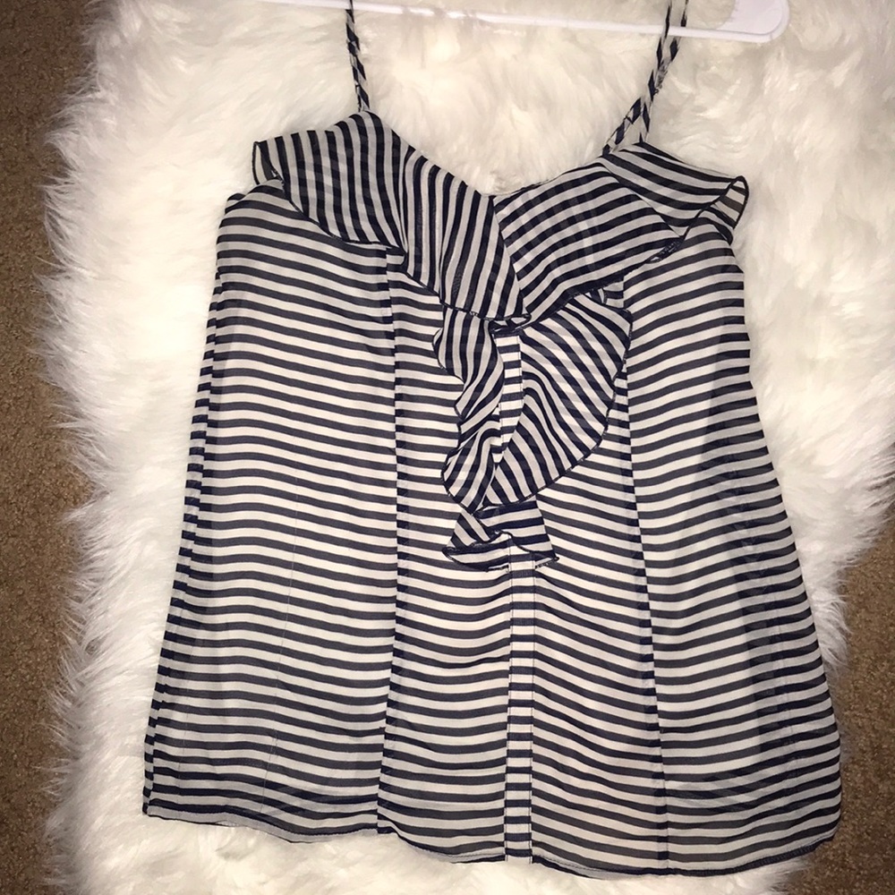 Blue and white tank top.